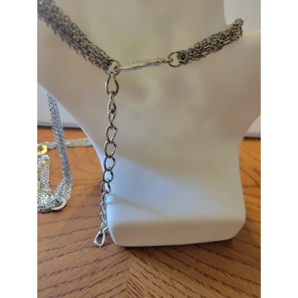 Vtg Necklace Silver Tone Multi-Strand‎ Adjustable Chain Link Fashion Jewelry